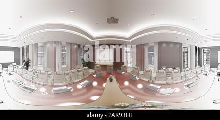 spherical panorama of the interior, 3D illustration Stock Photo