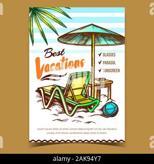 Best Vacations On Beach Advertising Poster Vector Stock Vector