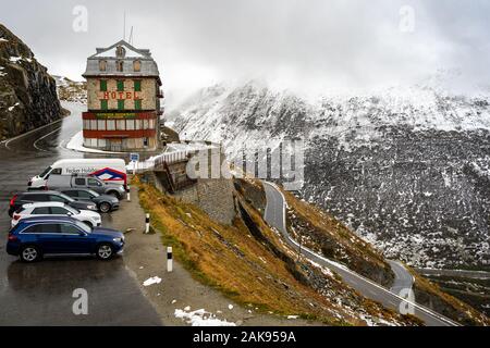 Furka Pass, Switzerland - Abandoned hotel in the Swiss mountains Stock Photo