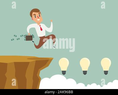 Business man jumping over cliff gap. Concept of business risk and success. Stock Vector