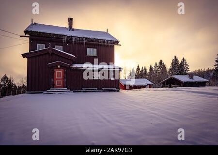 Oslo, Norway - Wooden cabins in the mountains Stock Photo