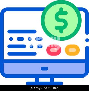 Money Report on Computer Icon Vector Outline Illustration Stock Vector