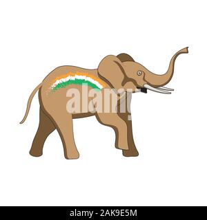 Animal elephant with the flag of India on an isolated white background. Vector image Stock Vector