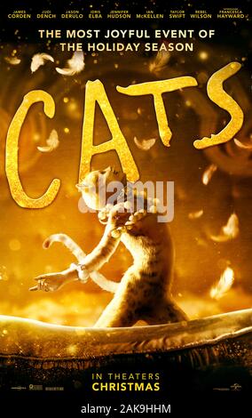 Cats (2019) directed by Tom Hooper and starring Jennifer Hudson, Judi Dench, Taylor Swift and Robbie Fairchild. Big screen adaptation of the Andrew Lloyd Webber musical based T.S. Eliot’s poetry collection Old Possum's Books of Practical Cats. Stock Photo