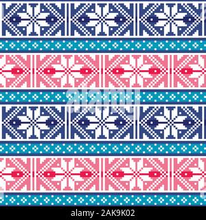 Fair Isle style traditional knitwear vector seamless pattern from Scotland, knit repetitive design with snowflakes Stock Vector