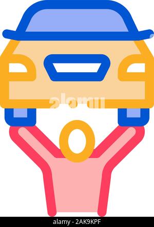 Man Raises Car Icon Vector Outline Illustration Stock Vector Image ...