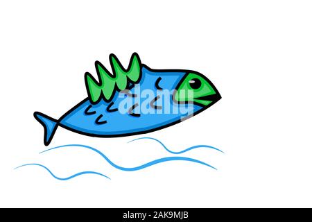 Fish icon with waves isolated on white background. Symbol of fishing club, online shop. Fresh fish logo. Seafood restaurant logotype icon.Stock vector Stock Vector