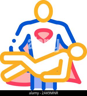 Hero Holds on Hands Human Icon Vector Outline Illustration Stock Vector