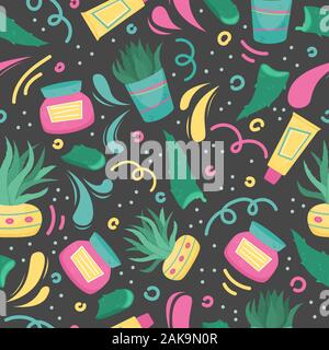 Creative vector seamless pattern with Aloe Vera. Home medicinal plants. Stock Vector