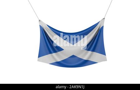 Scotland national flag hanging fabric banner. 3D Rendering Stock Photo