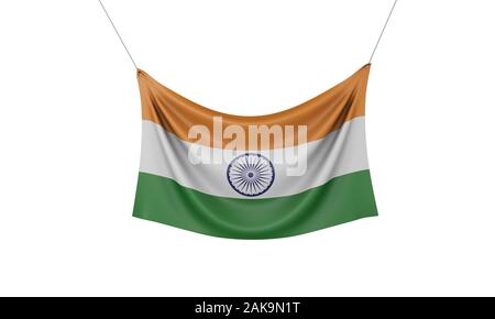 India national flag hanging fabric banner. 3D Rendering Stock Photo