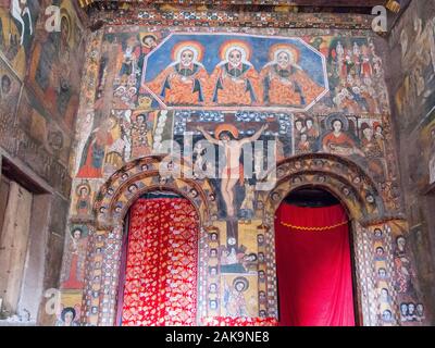 Wall paintings in the  interior of Debre Berhan Selassie Church. Ethiopia Stock Photo