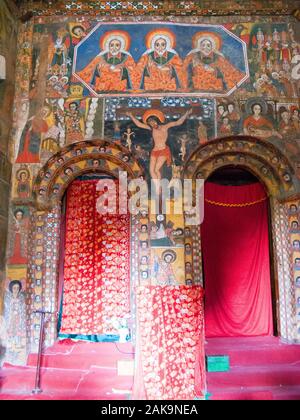 Wall paintings in the  interior of Debre Berhan Selassie Church. Ethiopia Stock Photo