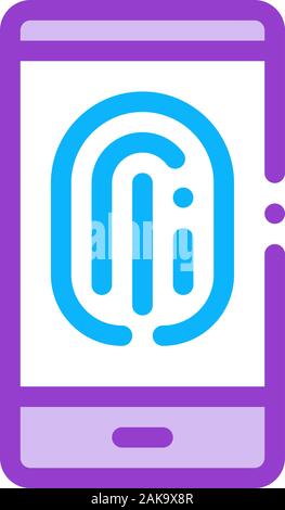 Scan Fingerprint in Phone Icon Vector Outline Illustration Stock Vector