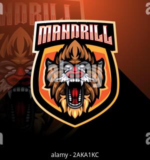 Mandril esport mascot logo design Stock Vector