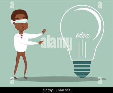 Cartoon blind black african american businessmen is can not find money lying on the ground. Stock Vector
