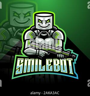 Smile robot esport mascot logo design Stock Vector