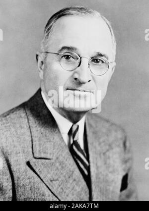 Vintage portrait photo of Harry S Truman (1884 – 1972) - the 33rd US President (1945 – 1953). Photo circa 1945 by Edmonston Studio. Stock Photo