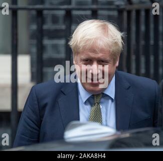 10 Downing Street, London, UK. 8th January 2020. Prime Minister Boris Johnson leaves 10 Downing Street to attend weekly Prime Ministers Questions in Parliament. Credit: Malcolm Park/Alamy. Stock Photo