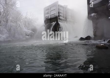 sewage is discharged into the river, sewage treatment plants Stock Photo
