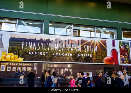 Harrisburg, PA / USA - January 6, 2020: A large sign in the lobby of the Farm Show Building in Harrisburg, Pennsylvania. Stock Photo