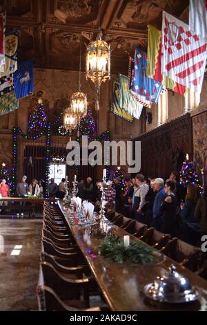 San Simeon, CA., U.S.A.  December 6, 2017. William R. Hearst Castle. San Simeon California State Historical Monument.  Refectory dining room Stock Photo