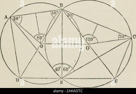 A treatise on land-surveying; comprising the theory developed from five elementary principles; and the practice with the chain alone, the compass, the transit, the theodolite, the plane table, &cIllustrated by four hundred engravings, and a magnetic chart . ed in Art. (8),and developed in this Part) founded on the intersection of lines,has the serious defect that the point sighted to will be very indefi-nitely determined if the fines which fix it meet at a very acute ora very obtuse angle, which the relative positions of the points observedfrom and to, often render unavoidable. Intersections a Stock Photo