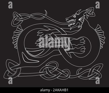 Sea dragon outline nordic culture pattern Stock Vector