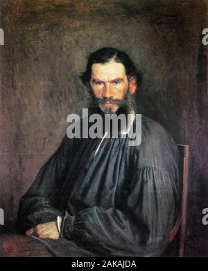 Leo Tolstoy (1828-1910), portrait painting by Ivan Kramskoi, 1873 Stock Photo