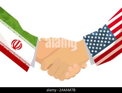 USA and IRAN handshake, concept illustration isolated on white Stock Vector