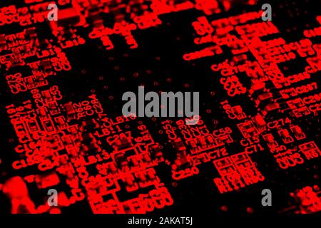 Macro shot of Circuit board with resistors microchips and electronic components. Computer hardware technology. Integrated communication processor. Inf Stock Photo