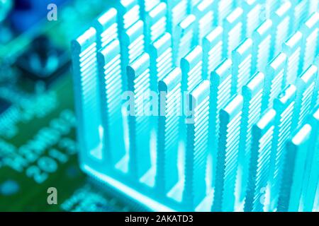 Macro shot of Circuit board with resistors microchips and electronic components. Computer hardware technology. Integrated communication processor. Inf Stock Photo
