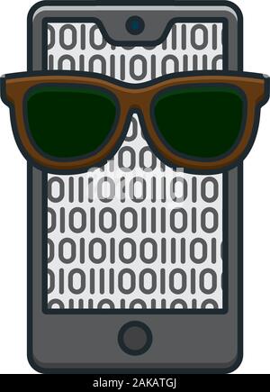 Smartphone with sunglasses vector illustration for #DataPrivacyDay on January 28. Encryption and security isolated color symbol. Stock Vector