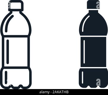 Plastic bottle black icon set. Vector flat style sign illustration Stock Vector