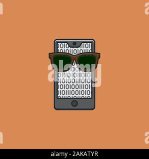 Smartphone with sunglasses vector illustration for Data Privacy Day on January 28. Encryption and security color symbol. Stock Vector