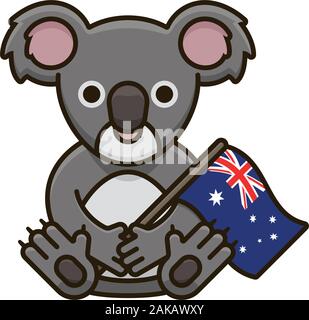 Koala holding Australian flag illustration for Australia Day on January 26. National symbol isolated color vector. Stock Vector