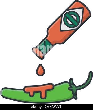 Putting sauce on a chili pepper vector illustration for Hot Sauce Day on January 22. Isolated color food symbol. Stock Vector