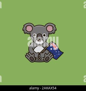 Koala holding Australian flag illustration for Australia Day on January 26. National symbol color vector. Stock Vector