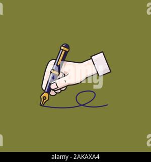 Hand writing with fountain pen vector illustration for Handwriting Day on January 23. Business and education color symbol. Stock Vector