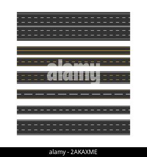 Set of Road Marking Isolated Background. Top View. Straight Highway Stock Vector