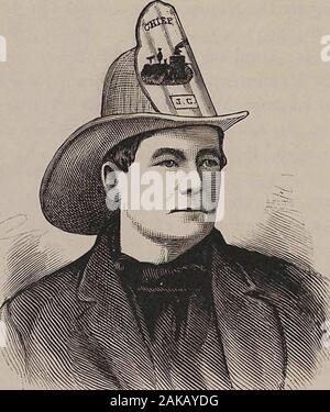 Reminiscences of the old fire laddies and volunteer fire departments of New York and Brooklyn. . at city. In. 1858 they received andwelcomed to this city Relief Engine Company No. 11, of Albany, incompany with Howard Engine Company No. 34, of New York, andalso in the same year they received Hibernia Engine Company No. 1,of Philadelphia, in company with Americus Engine Company No. 6, of New York. At the celebration of the opening of the RidgewoodWater Works, they received as their guests Columbian Engine Com-pany No. 6, of Newark, N. J. ; also, Washington Engine CompanyNo. 3 and Red Jacket Engi Stock Photo