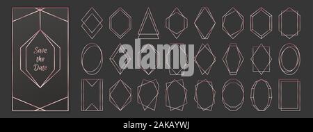 Rose gold polygonal frames collection isolated on dark grey background. Stock Vector