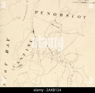 History of Castine, Penobscot, and Brooksville, Maine; including the ancient settlement of Pentagöet; . yes of their pursuers, andarrived safely on the western shore. After having wan-dered in the wilderness for several days and nights,exposed to extreme fatigue and cold, and with no otherfood than a little dry bread and meat, which -they hadbrought in their pockets from the fort, they reached thesettlements on the river St. George, and no further difficul-ties attended their return to their respective families.* * For full particulars In regard to Burtons escape, see manuscript narra-tive, by Stock Photo