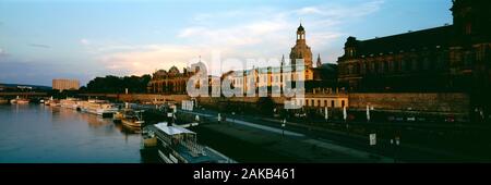 Cityscape of Dresden with Bruhls Terrace along Elbe River, Saxony, Germany Stock Photo