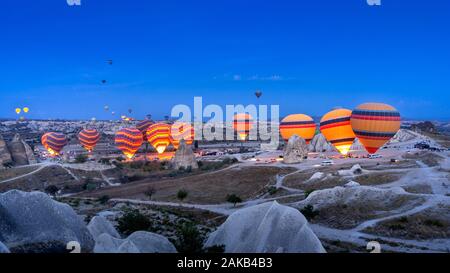 Vibrant colorful hot air balloons in Cappadocia, Turkey. Stock Photo