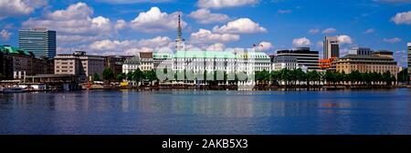 Inner Alster Lake and old town of Hamburg, Germany