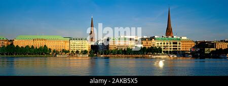Inner Alster Lake and old town of Hamburg, Germany Stock Photo