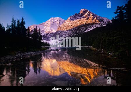 Landscape with Cavell Lake and Mount Edith, Jasper National Park, Alberta, Canada Stock Photo