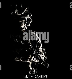 Special operations forces soldier low key portrait Stock Photo