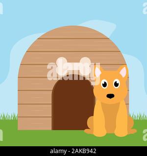 Dog in a pet house Stock Vector